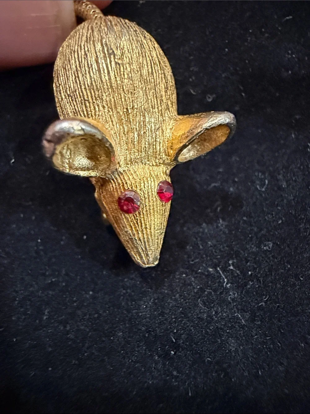 Gold Cat & Mouse Brooch Set with Colored Gem Eyes